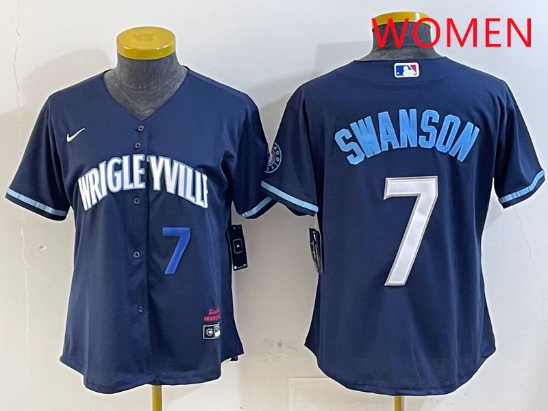 Women Chicago Cubs #7 Swanson Blue City Edition Game 2025 Nike MLB Jersey style 3